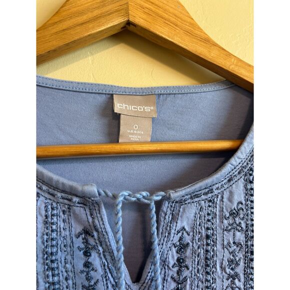 Chico’s Embroidered Peasant Top Tie Tassels 3/4 Bell Sleeve with Beadwork Size 0 - Picture 4 of 8